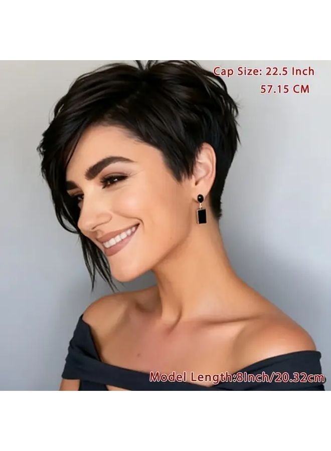 Short Pixie Cut Human Hair Wig 8 Inch 1B Color Glueless Lace Wig For Daily Party Wear - Image 4